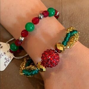 NWT (2) Christmas bracelets beaded silver, gold